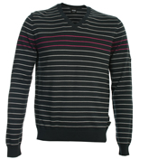 Boss Themba Navy Stripe V-Neck Sweater