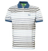 Boss White and Blue Stripe Pique Polo Shirt