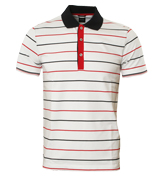 Boss White, Black and Red Stripe Pique Polo