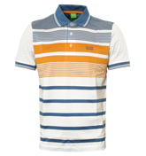 White, Blue and Orange Stripe Polo Shirt