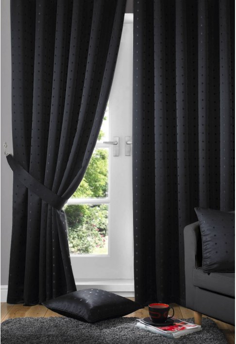 Black - Tape Heading - Lined Curtains