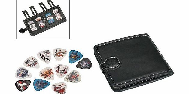 Guitar Pick Wallet + 12 Celluloid Picks/Plectrums (Random sets of Colours/Designs - 3 each of 4 thicknesses)