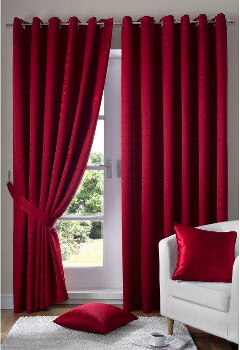 Boston Red Eyelet Lined Curtains