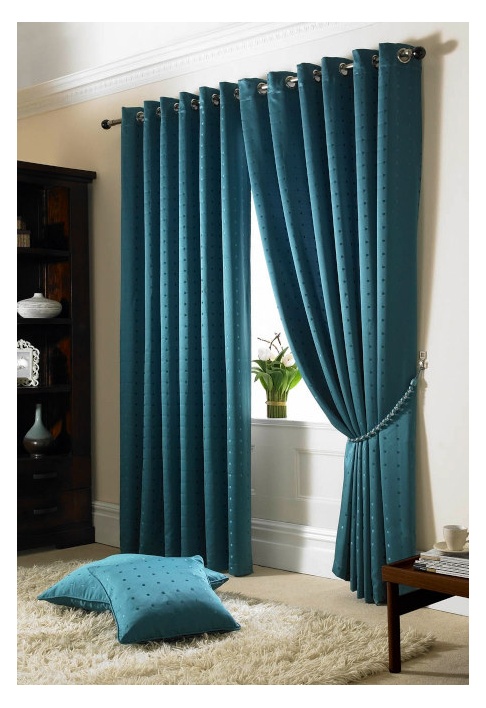 Teal Eyelet Lined Curtains