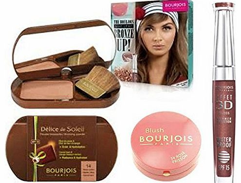  MAKE UP KIT BRONZE UP - DELICE DE SOLEIL COMPACT BRONZING POWDER SPF15 - LITTLE ROUND POT BLUSHER ROSE FRISSON - 3D WATERPROOF LIPGLOSS BRUN EXOTIC & FREE NAIL MINI NAIL VARNISH - MAKE UP