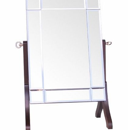 -Half Price- Dark Wooden Dressing Table Mirrored Jewellery Cabinet with Wooden Trim