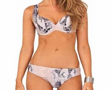 Boutique Ladies Silver Snake Print Bikini Bottoms Push Up Padded Bra Top 2 Piece Swimwear Swimsuit Sets Size 8