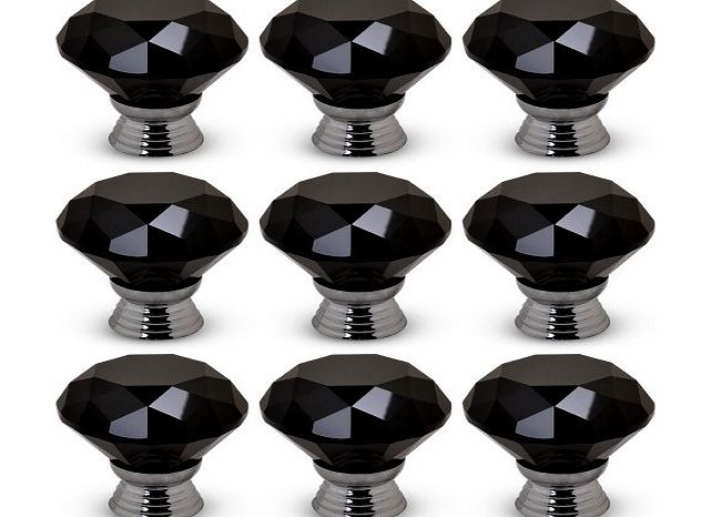 Boxcute HDAC023 8 X 40mm Diamond Black Crystal Glass Door Cupboard Knobs Pull Handle Drawer Kitchen Cabinet  Screw Set