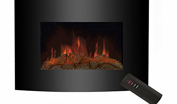 BPS 900W/1800W LED Flame Effect Adjustable Electric Fire Fireplace Wall Mount Stove Heater (Plasma Style) with Black Glass Screen , Remote / Manual Control , FREE Fixing Tools