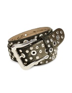 Brambilla Grommet Shimmering Black Genuine Leather Belt