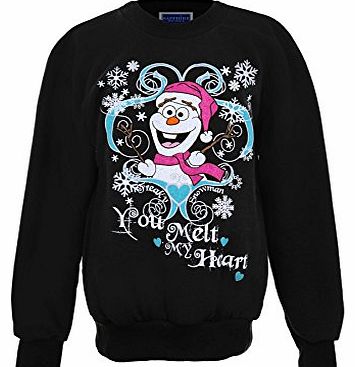 Branded Girls XMAS Festive Christmas Snowman Olaf Frozen Childrens Fleece Lined Jumper [Snowflake Black, UK 7-8]