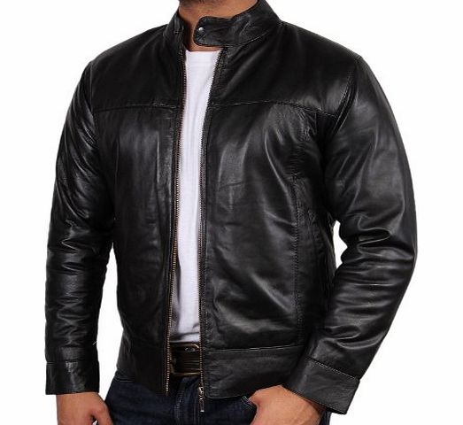 Brandslock Mens Leather Biker Jacket Black Vintage Look Biker Style Crinkle Retro BNWT (Large)