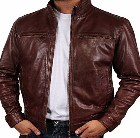 Brandslock Mens Leather Biker jacket Brown Brand New Real Leather Coat Designer X-Small-5XL (Medium)