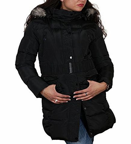 Brandslock Womens Ladies Quilted Belted Zip Womens Designer Padded Jacket Winter Warm Coat (Medium, Black)