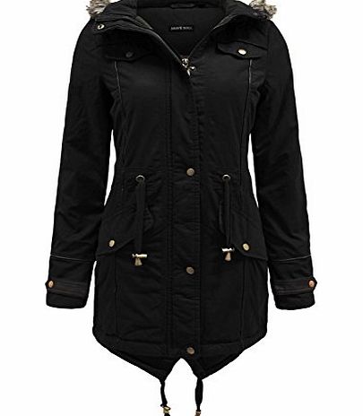 Brave Soul CHAOS THEORY BRAVE SOUL WOMENS OVERSIZED HOOD MILITARY LADIES FISHTAIL PADDED PARKA JACKET COAT BLACK 10