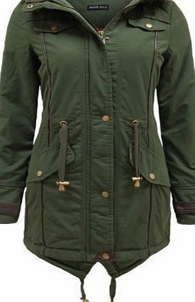 LADIES WOMENS FUR OVERSIZED HOOD FISHTAIL PARKA MILITARY JACKET KHAKI SIZE 12