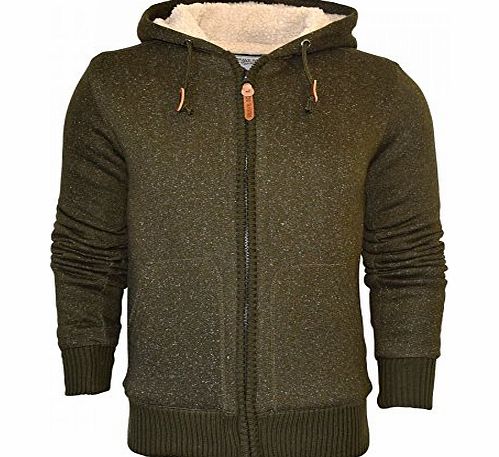 Brave Soul Mens Borg Lined Zip Thru Hooded Coat Jacket Cardigan Large Khaki -Assasin Sweatshirt Zip Up Heavy Chunky Fur