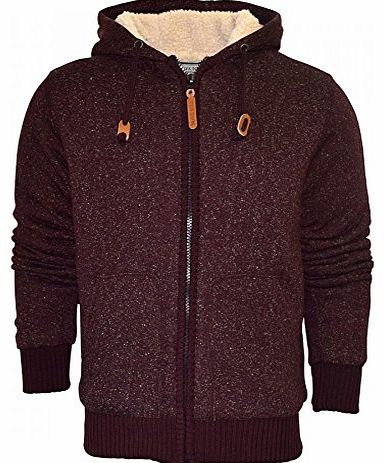 Brave Soul Mens Borg Lined Zip Thru Hooded Coat Jacket Cardigan Medium Burgundy- Sweatshirt Zip Up Heavy Chunky Fur Wine