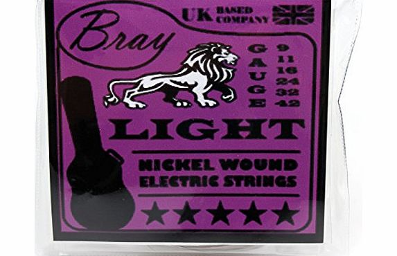Bray Light Nickel Wound Electric Guitar Strings (09 - 42) Perfect For Rockburn, Encore, Jaxville, Stagg, Tiger amp; Lindo Electric Guitars - Includes Vinyl Sticker