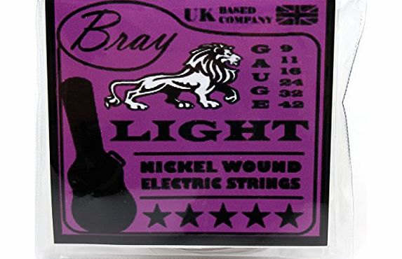 Bray Light Nickel Wound Electric Guitar Strings (09 - 42) Perfect For Rockburn, Encore, Jaxville, Stagg, Tiger amp; Lindo Electric Guitars - Includes Vinyl Sticker