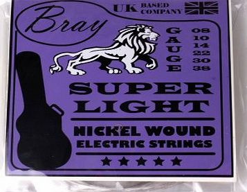 Bray Super Light Nickel Wound Electric Guitar Strings (08 - 38) Perfect For Fender, Gibson, Ibanez, Yamaha amp; Squier Electric Guitars - Includes Vinyl Sticker