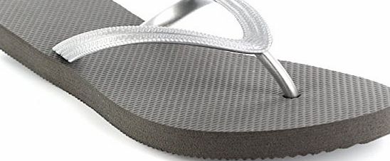 Womens Top Plain Brasil Holiday Sandals Beach Summer Flip Flops - Silver - 7