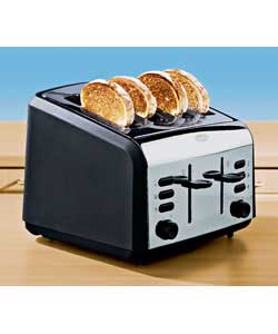 Stainless Steel and Black 4 Slice Toaster