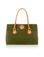 Bricand#39;s Life - Olive Micro-Suede and Leather Flap Satchel Bag