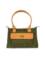 Bricand#39;s Life Front Pocket Olive Micro-Suede and Leather Tote Bag