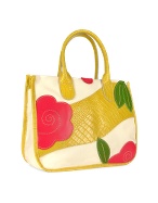 Bricand#39;s Margherita - Yellow Patchwork Canvas and Leather Tote Bag
