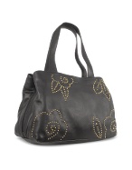 Bricand#39;s Margherita Black Studded Nappa Leather Satchel Bag