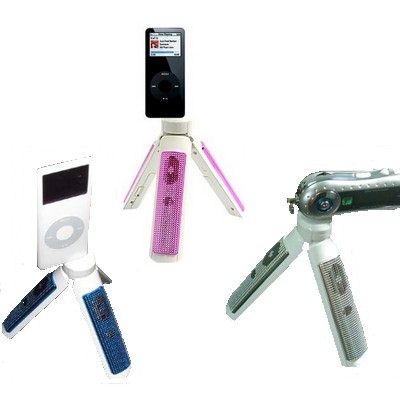 Brilliant Buy MP3/iPod Tripod Speakers - Pink-Blue & Silver