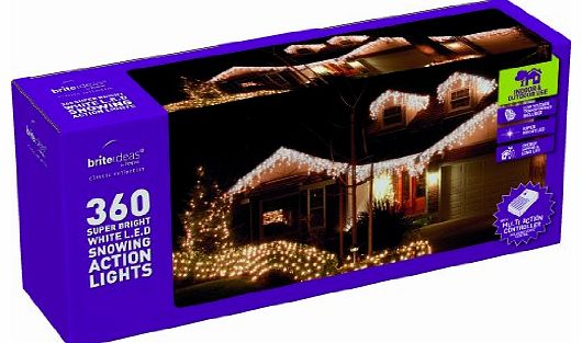 Brite Ideas Festive Snowing Icicle LED Lights with Snowing Controller 360 V, White