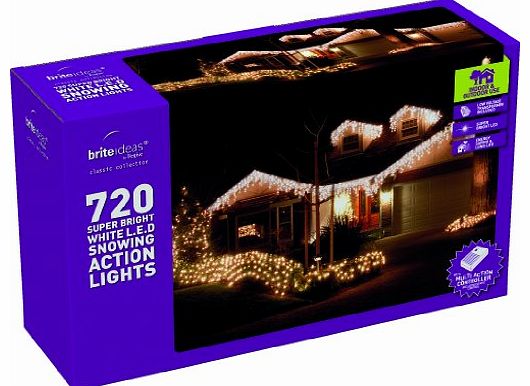 Brite Ideas Festive 720 LED Low Voltage Snowing Icicle Lights with Snowing Controller, White