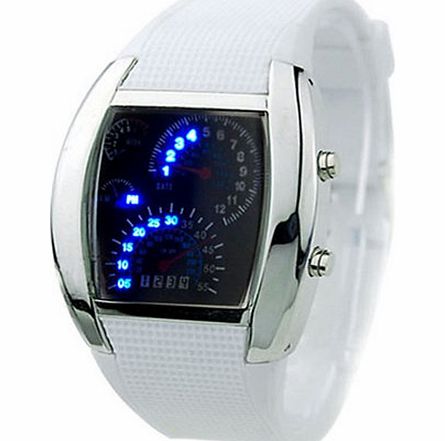 Broadfashion Fashion Mens RPM Turbo Blue Flash LED Watch Gift Sports Watches Car Meter Dial (White)