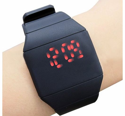 Fashion Watches Mens Womens Touch Screen Red Led Digital Silicone Sports Wrist Watch (Black)