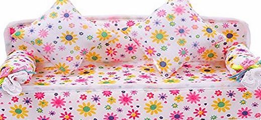 Broadfashion Lovely Mini Furniture Flower Print Sofa Couch with 2 Cushions for Barbie Doll House Accessories