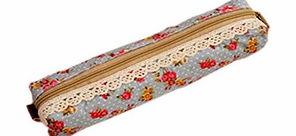 Broadfashion Retro Flower Floral Lace Pencil Pen Case Cosmetic Makeup Bag Zipper Pouch Purse (Pink)