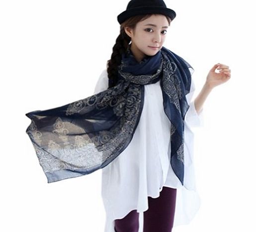 Broadfashion Womens Autumn Spring Fashion Soft Big Long Scarf Vintage Printing Scarves (Creamy White)