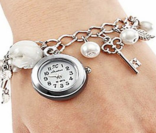 Broadfashion Womens Elegant Pearls Chain Bangle Bracelet Quartz Wrist Watch