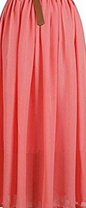 Broadfashion Womens Vintage Pleated Long Chiffon Maxi Boho Beach Skirt Dress (Watermelon)