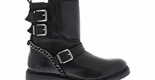 Black leather metal chain biker boots