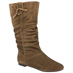 Female Karmel Slouch Whipstitch Boot Suede Upper in Natural - Honey
