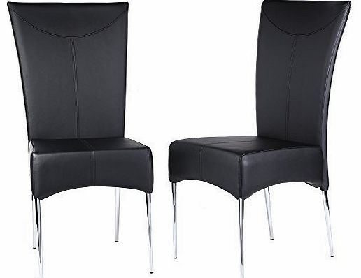 2 x Luxury Faux Leather Dining Chairs Black High Back Solid Modern