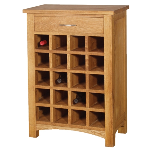 Contemporary Oak Wine Rack with Drawer