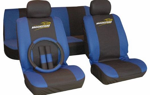 Brookstone Car Seat Cover Set - Black/ Blue (9 Pieces)