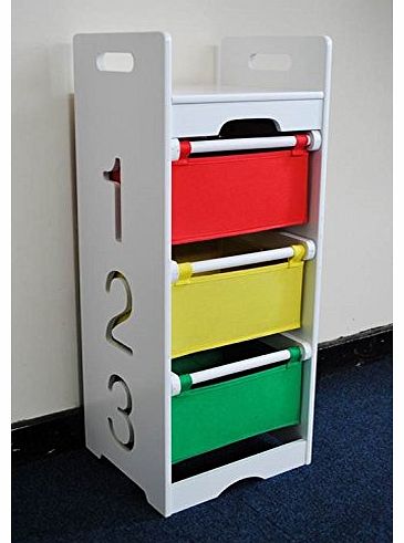 Brown Source Ltd Kids Coloured Storage White Drawer Unit 3 Tier Fabric Chest of Drawers