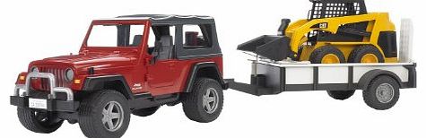 Bruder Jeep Wrangler Unlimited with One Axle Trailer and Cat Skid Steer Load