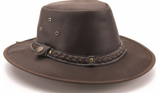 Brunhide Australian Style Full Grain Leather All Weathers Bush Hat # 501-300 - Large, Brown