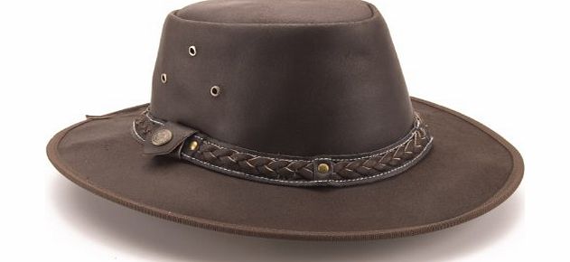 Brunhide Australian Style Full Grain Leather All Weathers Bush Hat # 501-300 - Small, Brown